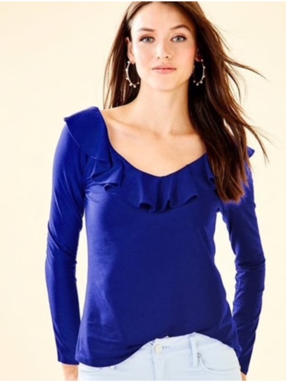 Lilly Pulitzer Alessa Ruffle Long Sleeve Top Royal Purple Size Large NWOT